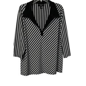 VENEZIA V-NECKLINE BLOUSE, WOMENS, 26/28, BLACK & WHITE V-STRIPED, PLUNGING